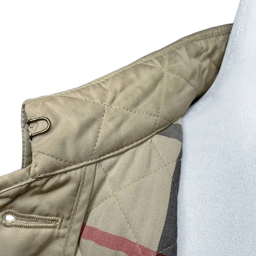 Burberry Brit Women’s Small Beige Quilted Jacket Nova Check Cuffs Classic Coat - Picture 9 of 13